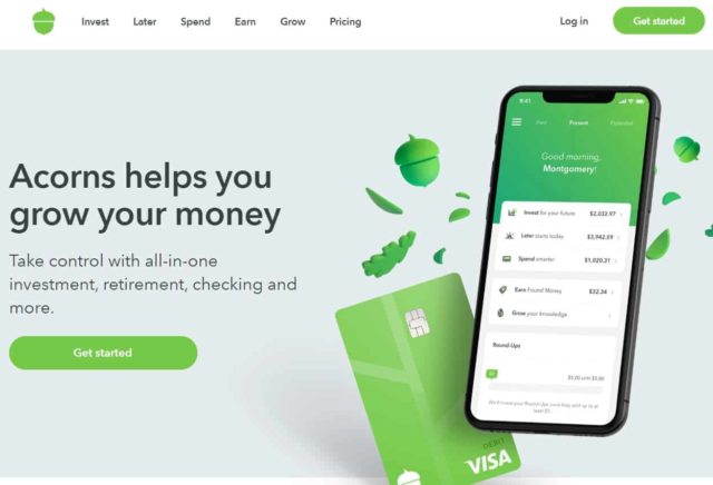 Acorns homepage