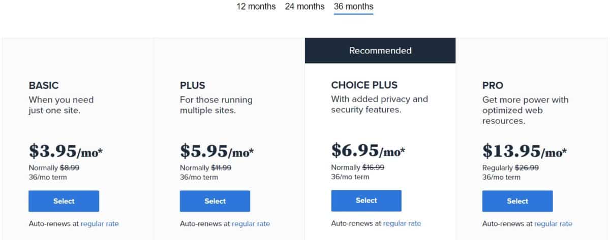 Bluehost plans