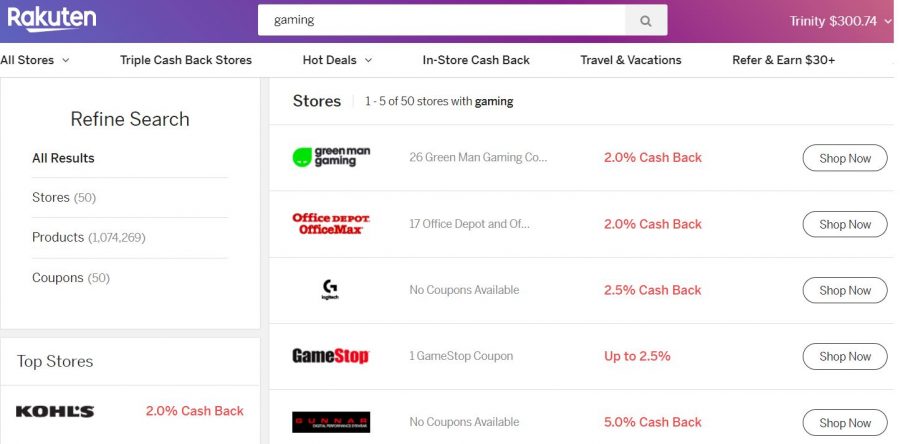 Rakuten gaming screenshot