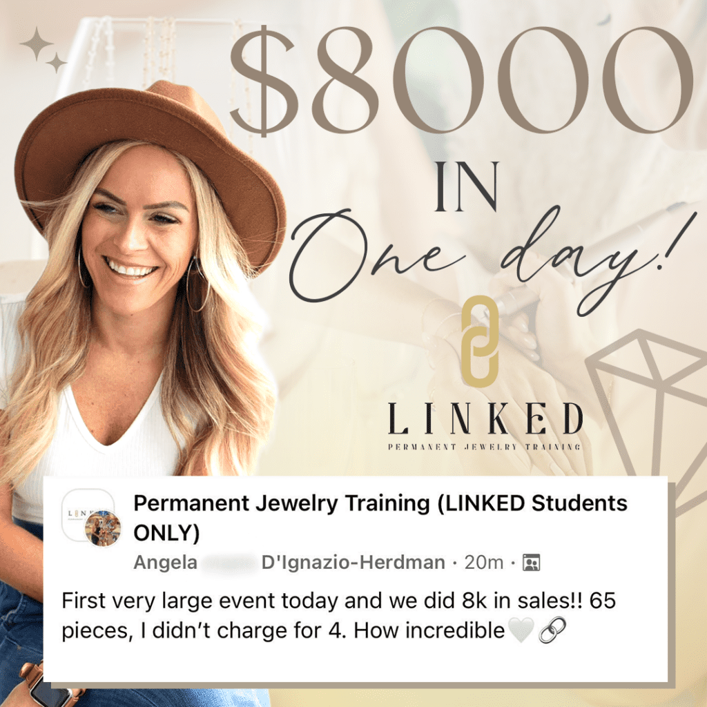 $8,000 in one day LINKED Permanent Jewlery graphic